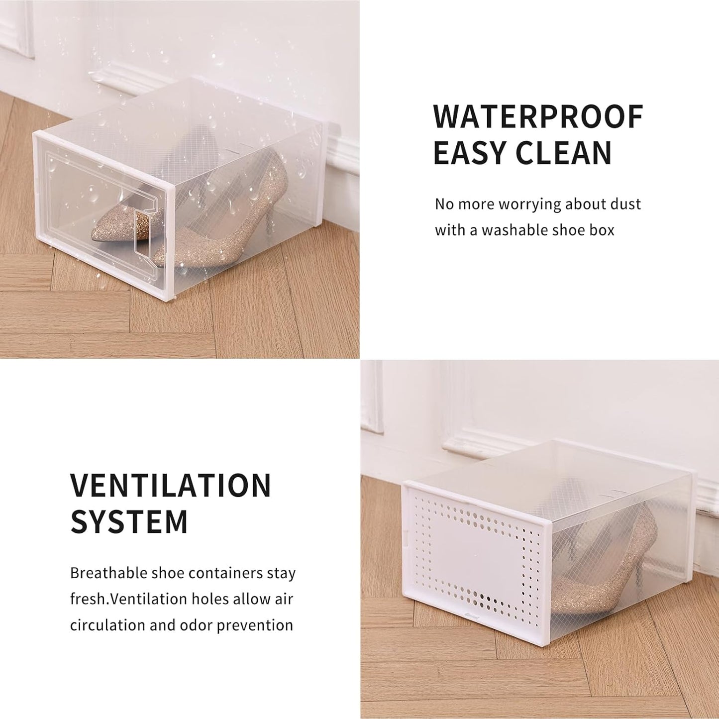 X-Large Plastic Clear Shoe Storage Boxes Stackable 12 Pack Fit Size 11, Shoe Rack & Holder Substitute, Sneaker Containers, Toy Storage Organizer for Entryway, Closet, Under Bed (White)