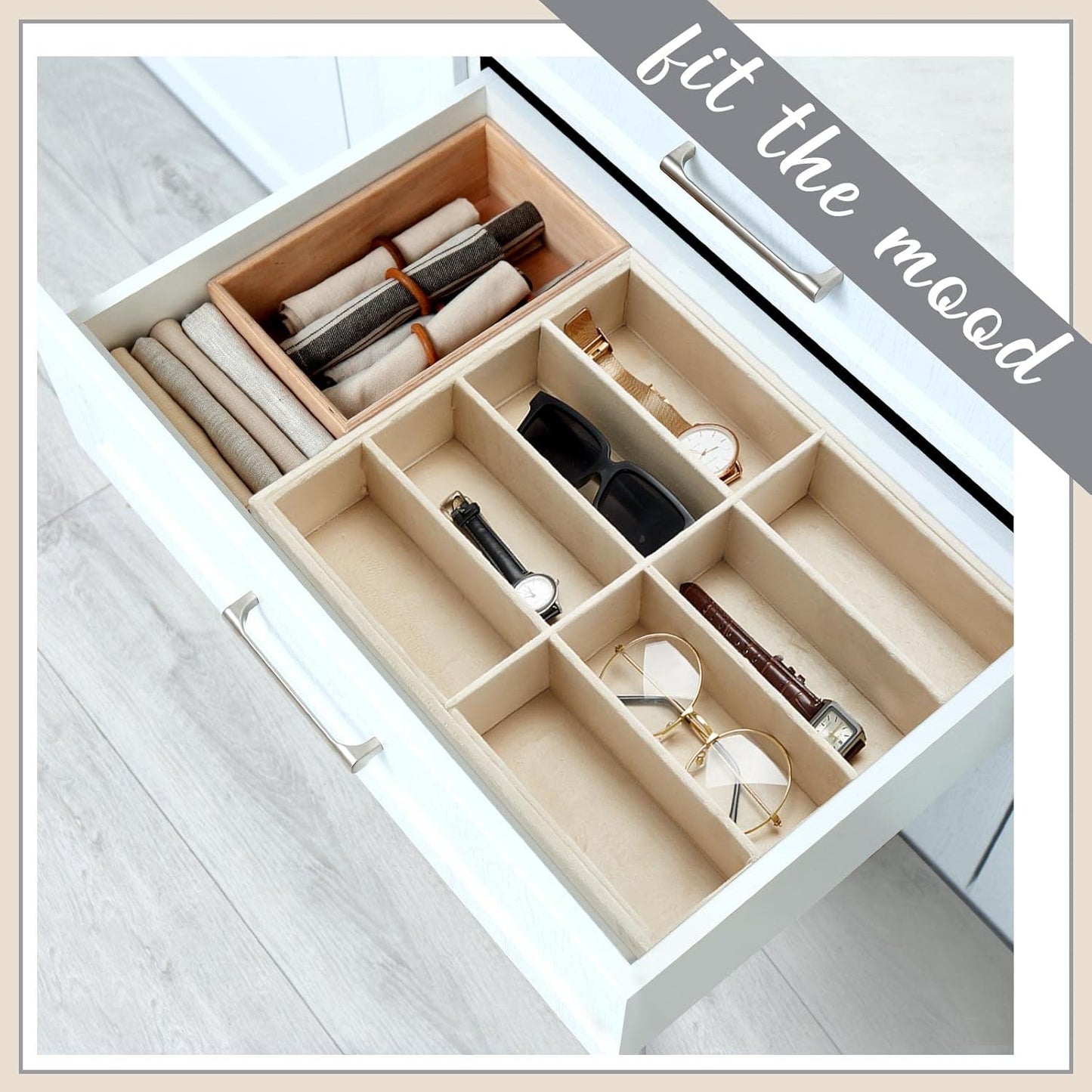 Amylove 2 Pcs Sunglass Organizer Trays Glasses Stackable Jewelry Trays Sunglass Organizer Display Box(8 Grids,Beige)