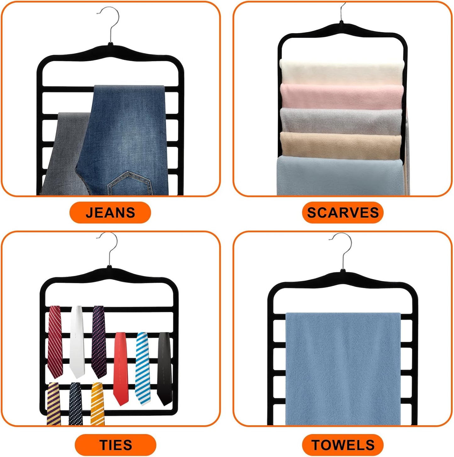 Closet Organizers and Storage,5 Pack Pants Hangers Space Saving,Velvet Hangers, Dorm Room Essentials for College Students Girls Boys Guys,Non Slip Organization and Storage Scarf Jeans Hangers