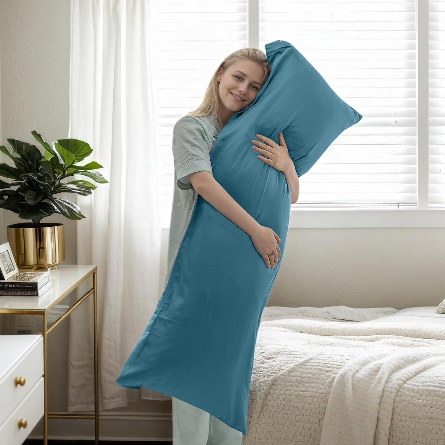 Body Cooling Pillow Cases Cover, Bamboo Rayon Body Pillowcases with Zipper Closure, Cool and Breathable Pillow Case for Hot Sleepers and Night Sweats, 20x54 inches, Blue