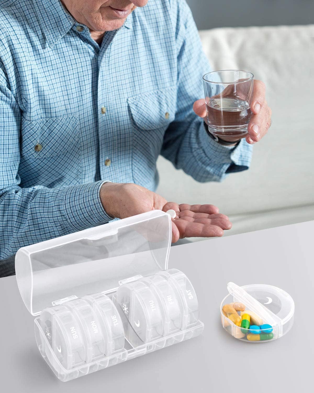 TookMag Pill Organizer 2 Times a Day, Travel Medicine Pill Organizer, Weekly AM PM Pill Box, Large Capacity 7 Day Pill Cases for Vitamin/Fish Oil/Supplements (White)