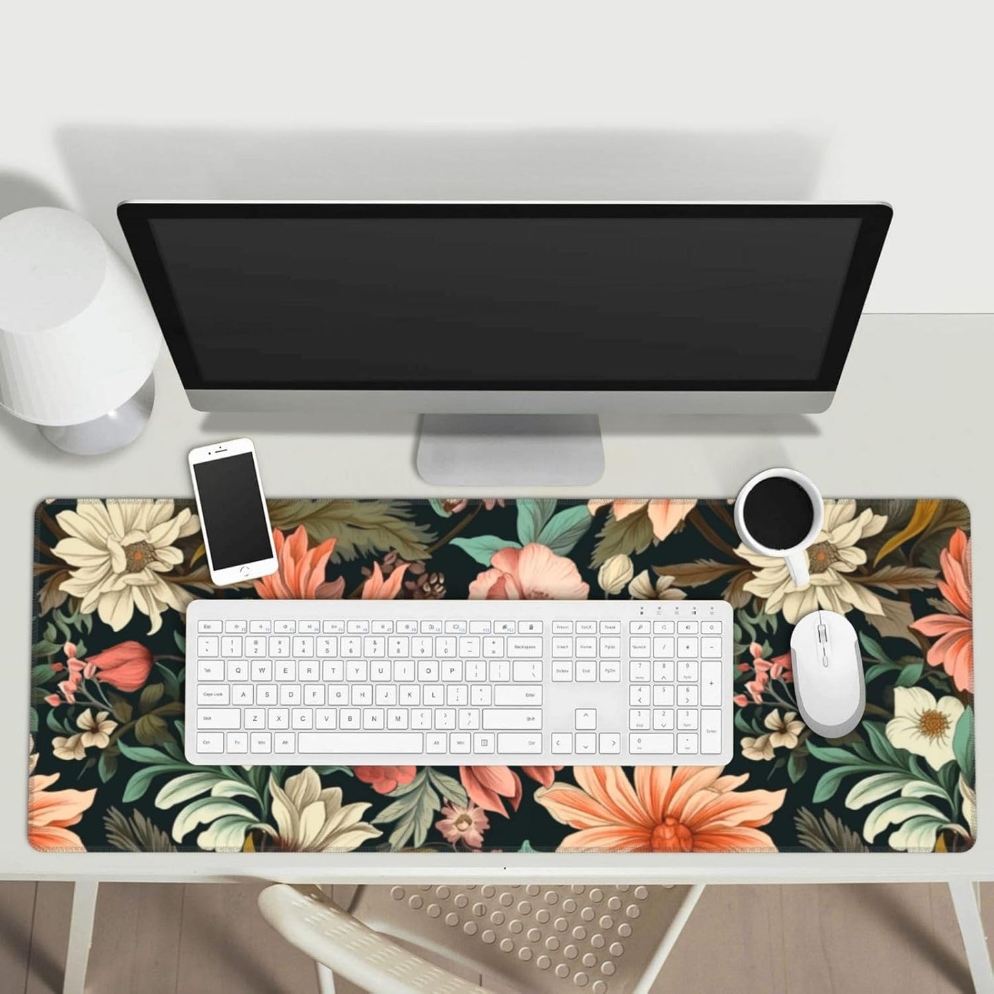 Japanese Floral Aesthetic Flowers Gaming Mouse Pad, Large Mouse Pad for Desk Mat XXL XL Mousepad, Big Keyboard Pad Office Desk Accessories Decor