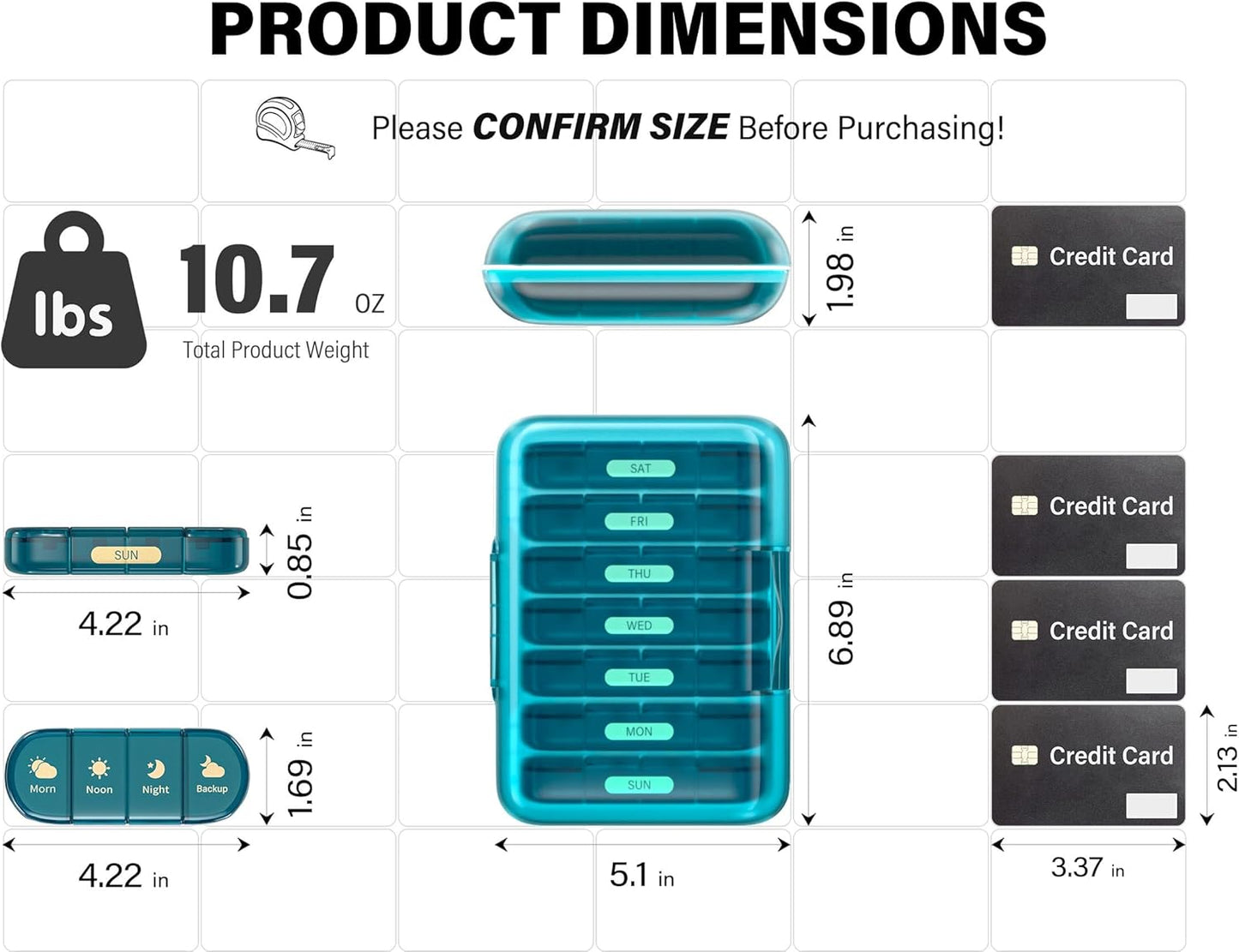 Weekly Pill Organizer 4 Times a Day, 7 Day Pill Box 4X, Portable for Travel Pill Case for Pills/Vitamin/Fish Oil/Medication/Supplements (4x7 Blue)