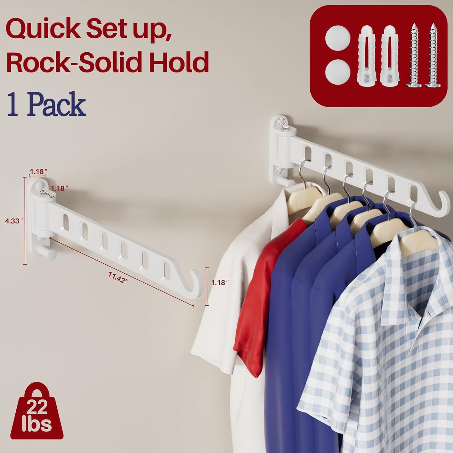 Wall Mounted Drying Rack 1 Pack, Foldable Laundry Drying Rack with 6 Holes, Laundry Space Saver for Indoor & Outdoor Use