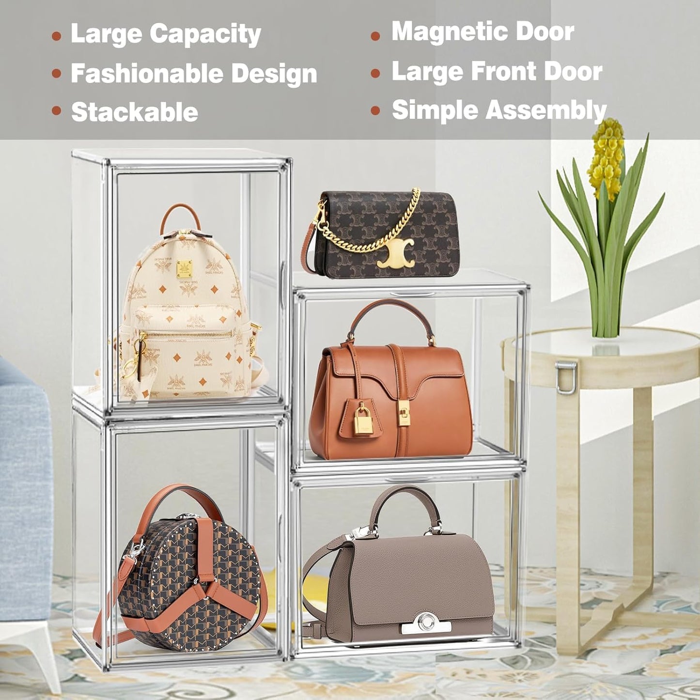 XX-Large Acrylic Display Case 11.4'' x 9.8'' x 15.3'', Boot Boxes for Tall Boots Size 15, Large Sneaker Shoe Box Clear Stackable Storage Boxes for Collectibles Handbag Organizer with Magnetic Lids