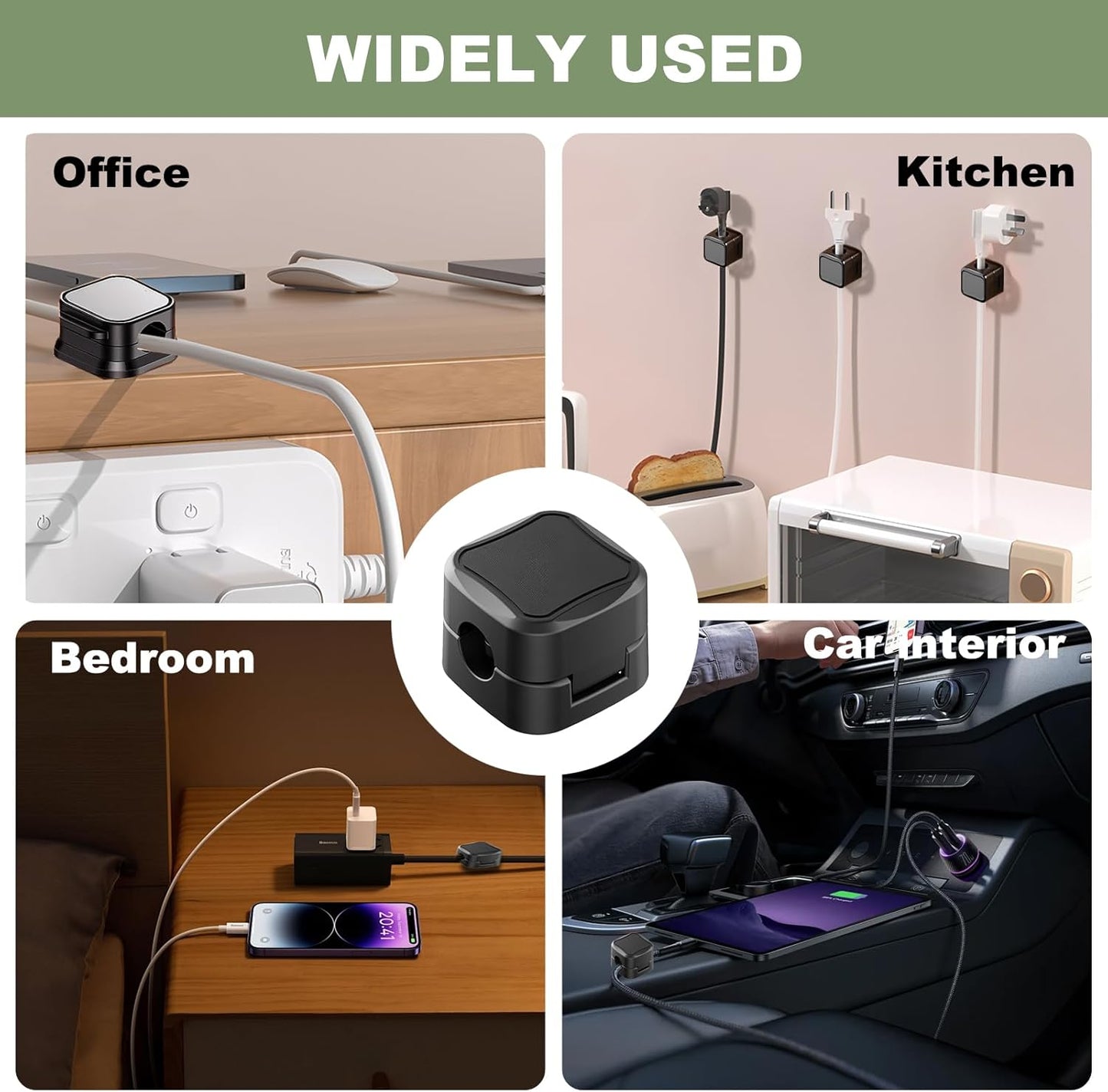 8 Pack Magnetic Cord Organizer, Strong Adhesive Desk Magnetic Cable Clips Management, Ideal Phone Cord Holder for Nightstand Desk Car Home Office Charger Holder (Black)