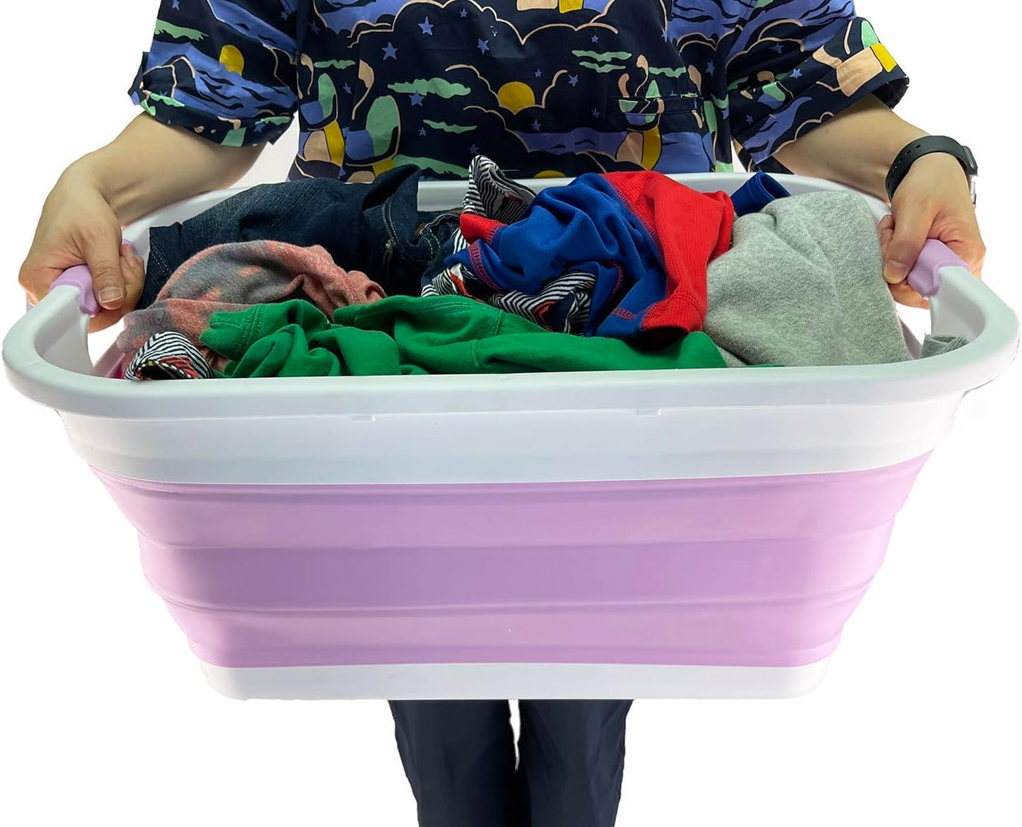 SAMMART 41L (10.8 gallon) Collapsible Plastic Laundry Basket - Foldable Pop Up Storage Container/Organizer - Portable Washing Tub - Space Saving (Rectangular, Ceramic Blue+Pale Purple (Set of 2))