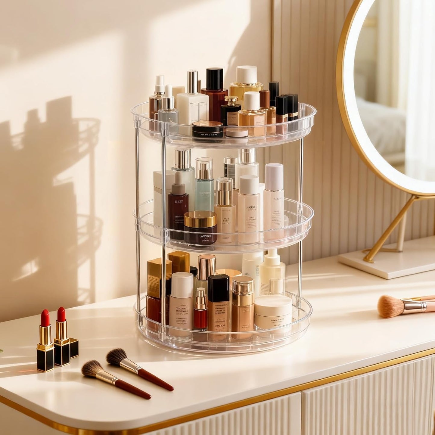 2 Pack 3 Tier Lazy Susan Organizer for Cabinet, Rotating Organizer for Kitchen Cabinet & Pantry, Spinning Turntable for Seasonings, Condiments, Vitamin Bottles, Countertop Organizer Carousel