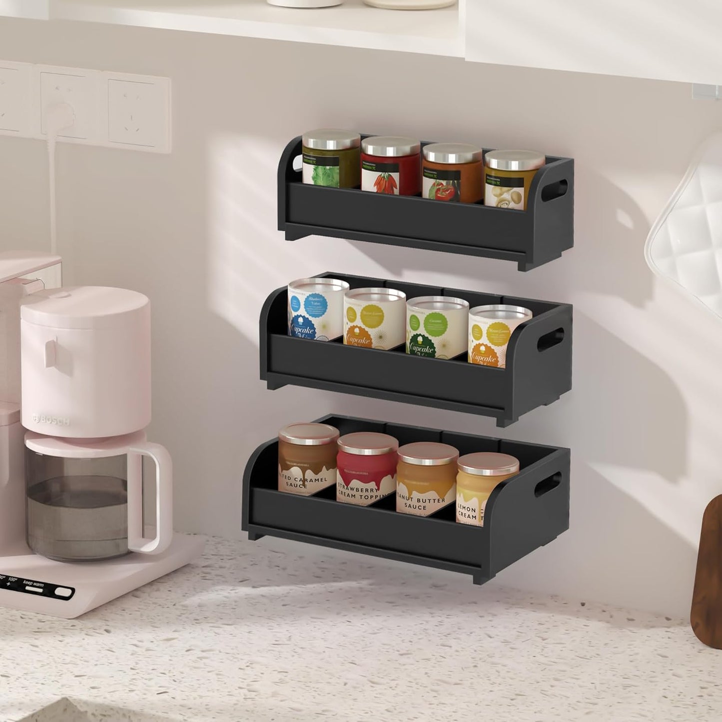 Wisuce Tea Holder for Tea Bags Organizer - Black Bamboo Tea Organizer for Tea Bags 3-Tier Stackable Wall Mount Large Capacity Tea Storage Box to Pantry Countertop Kitchen Office