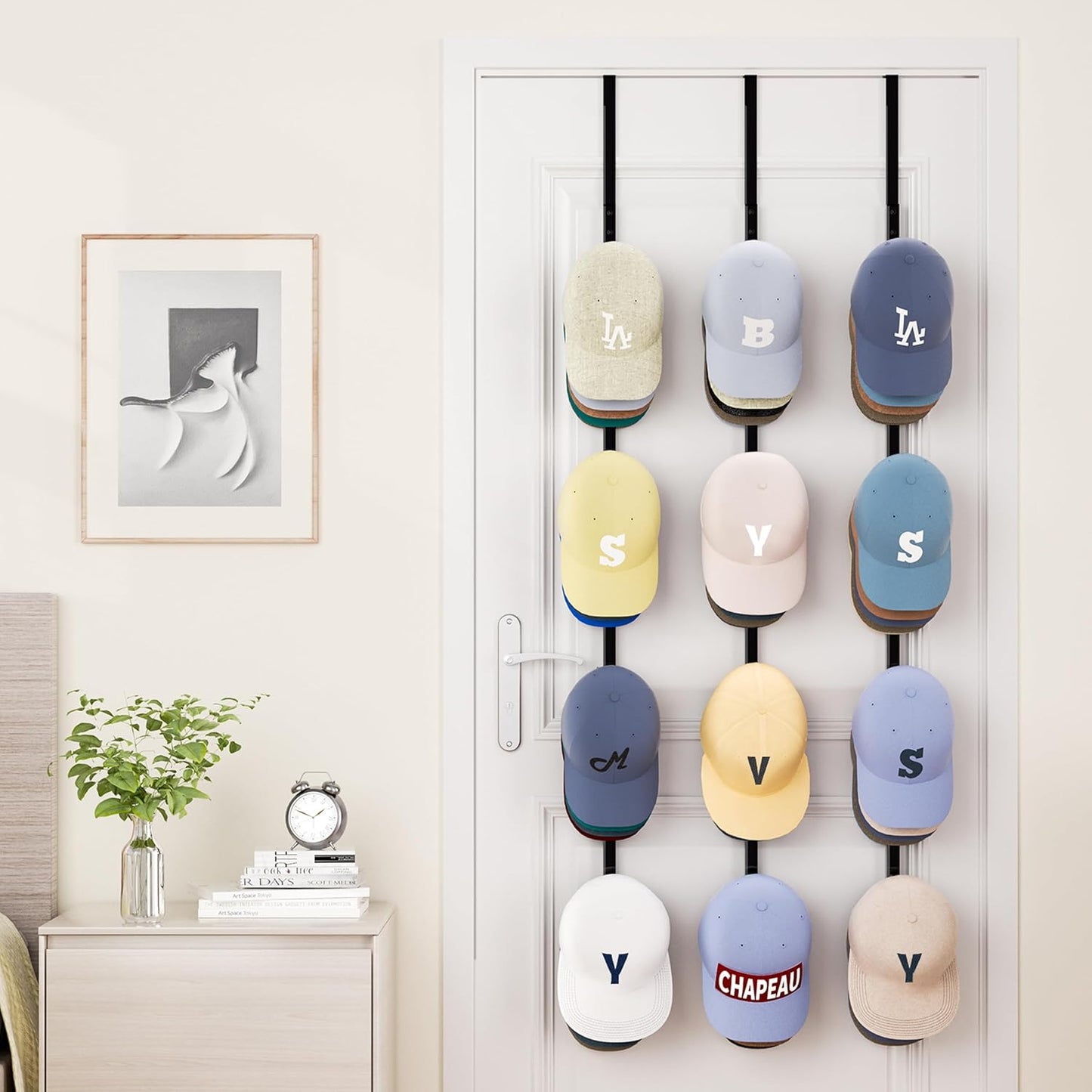 SWTYMIKI Over Door Hat Rack - 3 Packs Metal Hanging Hat Organizer with 12 Hooks Design, Baseball Cap Hanger Organizer Storage Holds up to 60 Caps for Door, Bedroom, Closet
