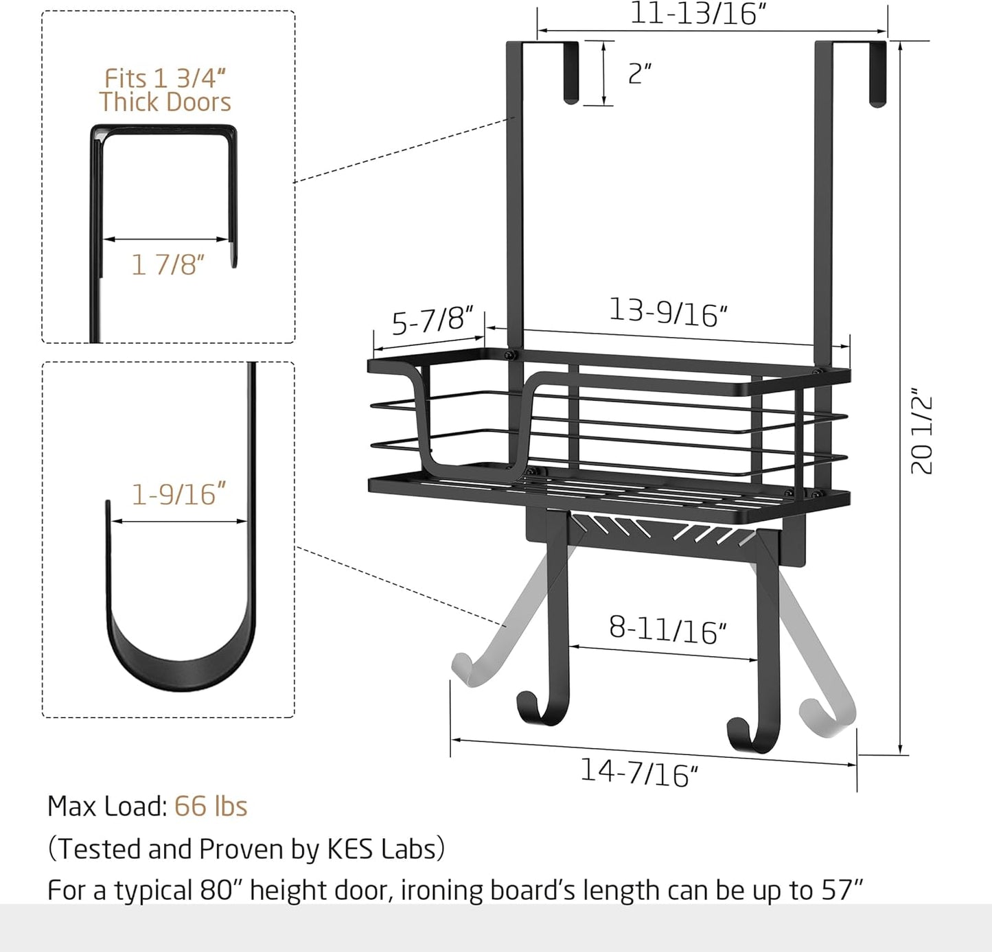 KES Over The Door Ironing Board Holder, Ironing Board Hanger for Laundry Room Organization and Storage Y and T Shaped Fits for 1 3/4 Doors Matte Black, HIR501B-BK