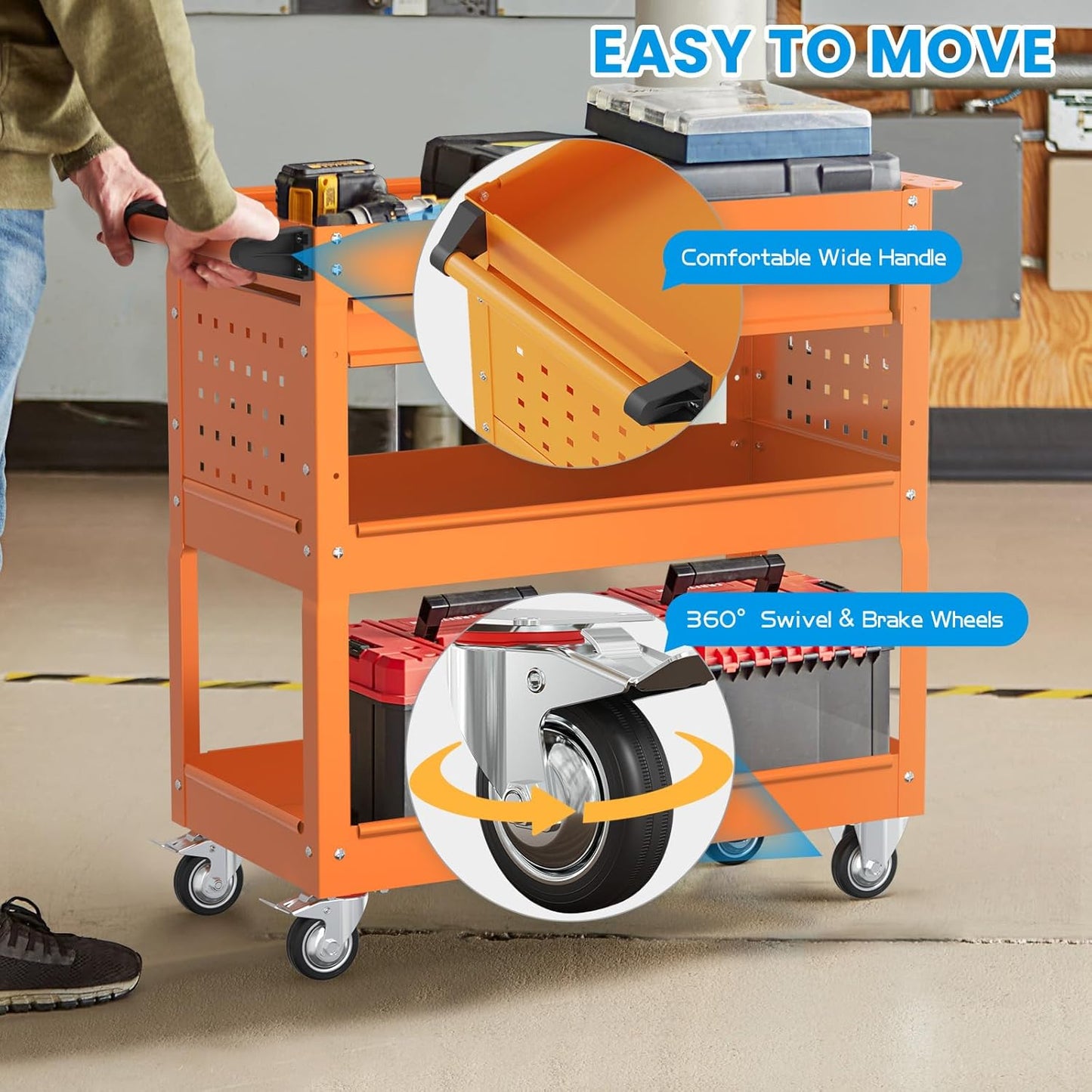 Heavy Duty 3 Tier Tool Cart, Mechanic Metal Rolling Tool Cart with Storage Drawers for Garage Workshop
