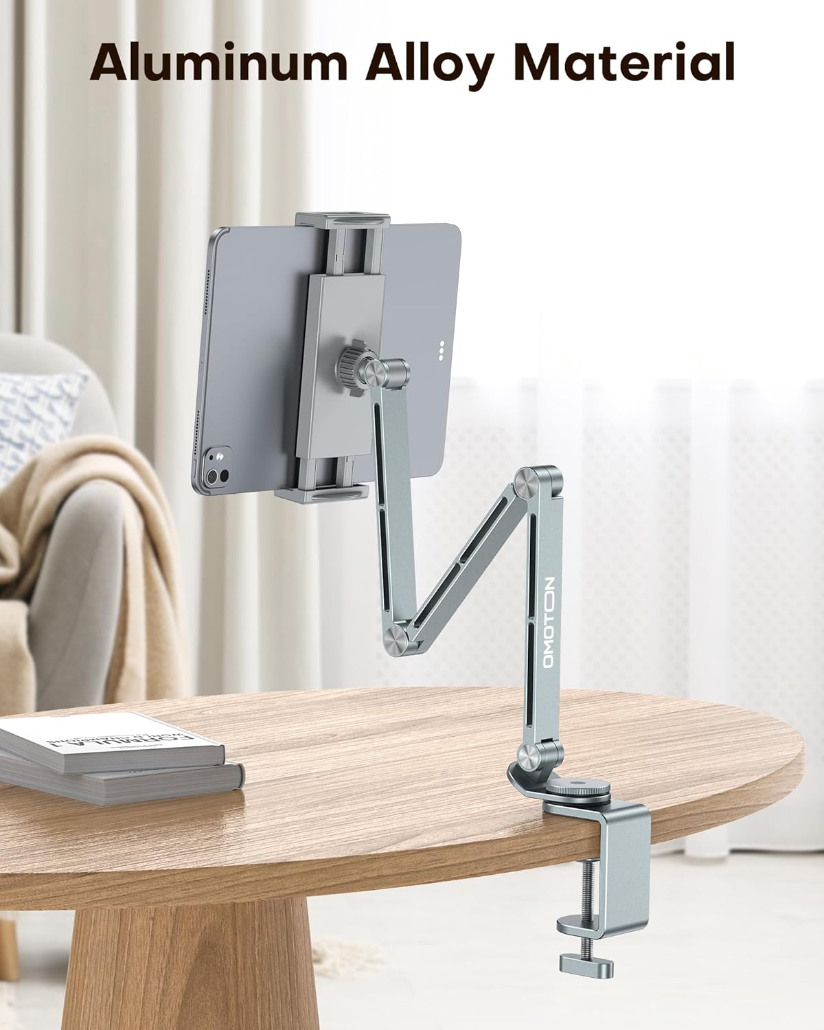 OMOTON Adjustable Tablet Stand for iPad, Desk Phone Holder for Bed with 2 Clamps, Flexible Aluminum Alloy Mount with 360° Rotation for 4-13" Devices
