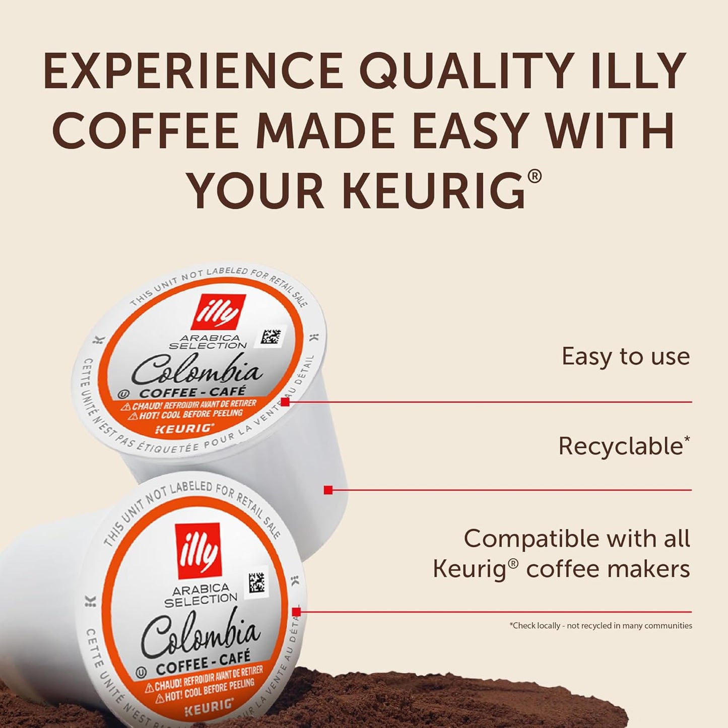 Illy Coffee K Cups - Compatible Pods for Keurig Coffee Maker - Single Origin Colombia Medium Roast - Notes of Citrus and Red Fruits - 10 Count (Pack of 6)