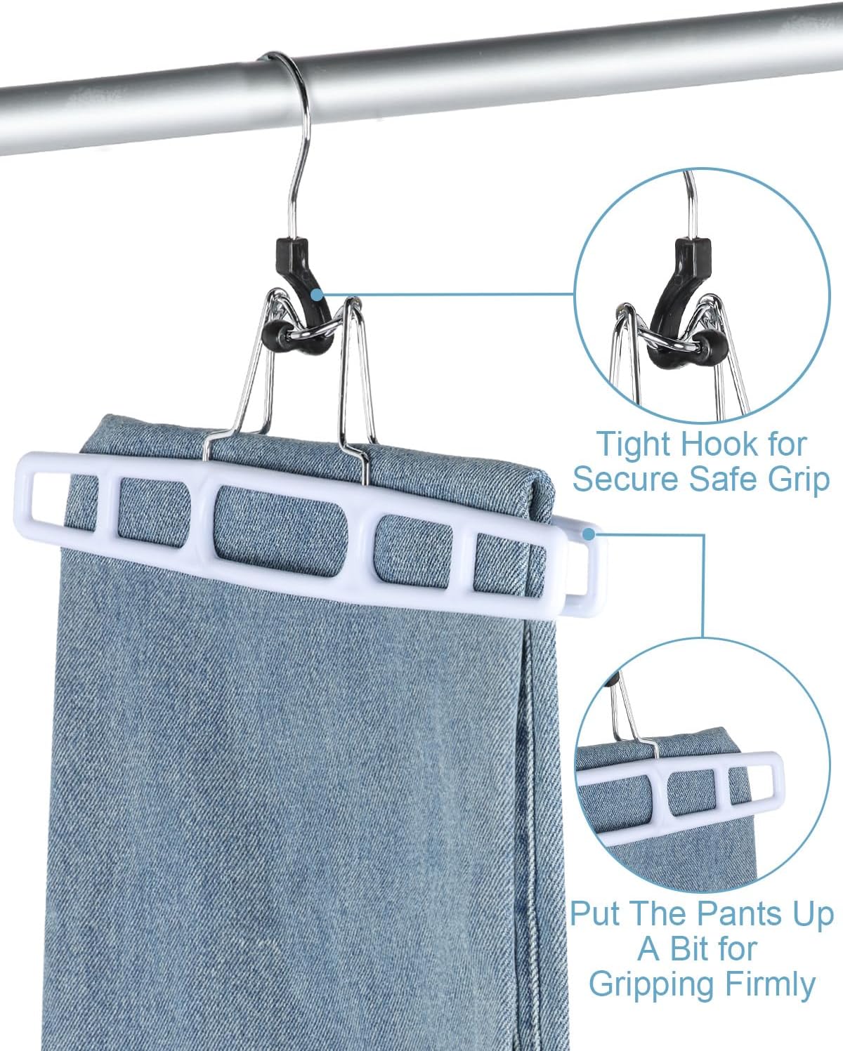AMKUFO 20 Pack Pants-Hangers Skirt-Hangers, Plastic Pant-Hangers-for-Women Men, Pants-Hangers-Space-Saving, Clamp Hangers-for-Pants Jeans Shorts Tie Belt