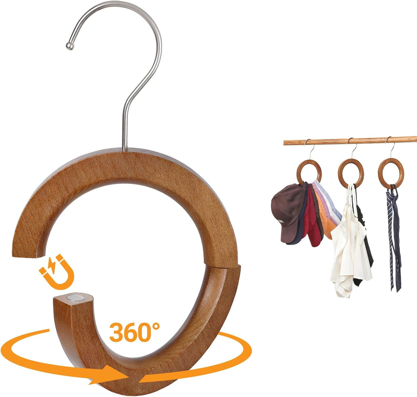 Wood Hat Organizer for Baseball Caps,Magnetic Hat Rack,Belt Hanger for Closet, Multipurpose Closet Hangers for Belts Ties Tank Tops