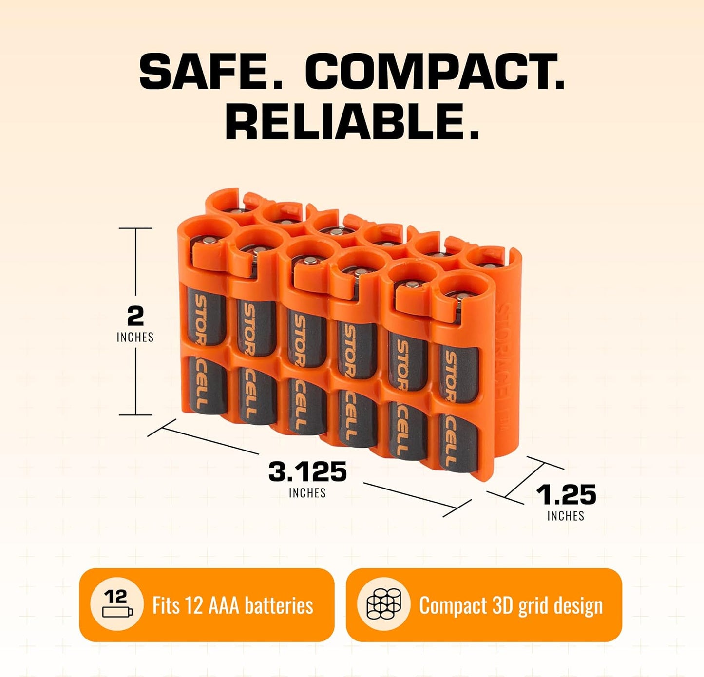 Storacell by Powerpax AAA Battery Storage Caddy, Orange, Holds 12 Batteries (Not Included)