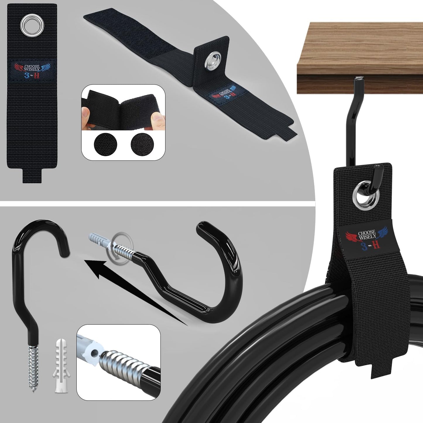 3-H Garage Wall Hooks 31 Pack, Garage Hooks Heavy Duty with Extra Welding Spots, Garage Organizer for Garden, Lawn, Yard Tools, Chairs, Ladders, Weed Eater, Shovel, Blower(Black)