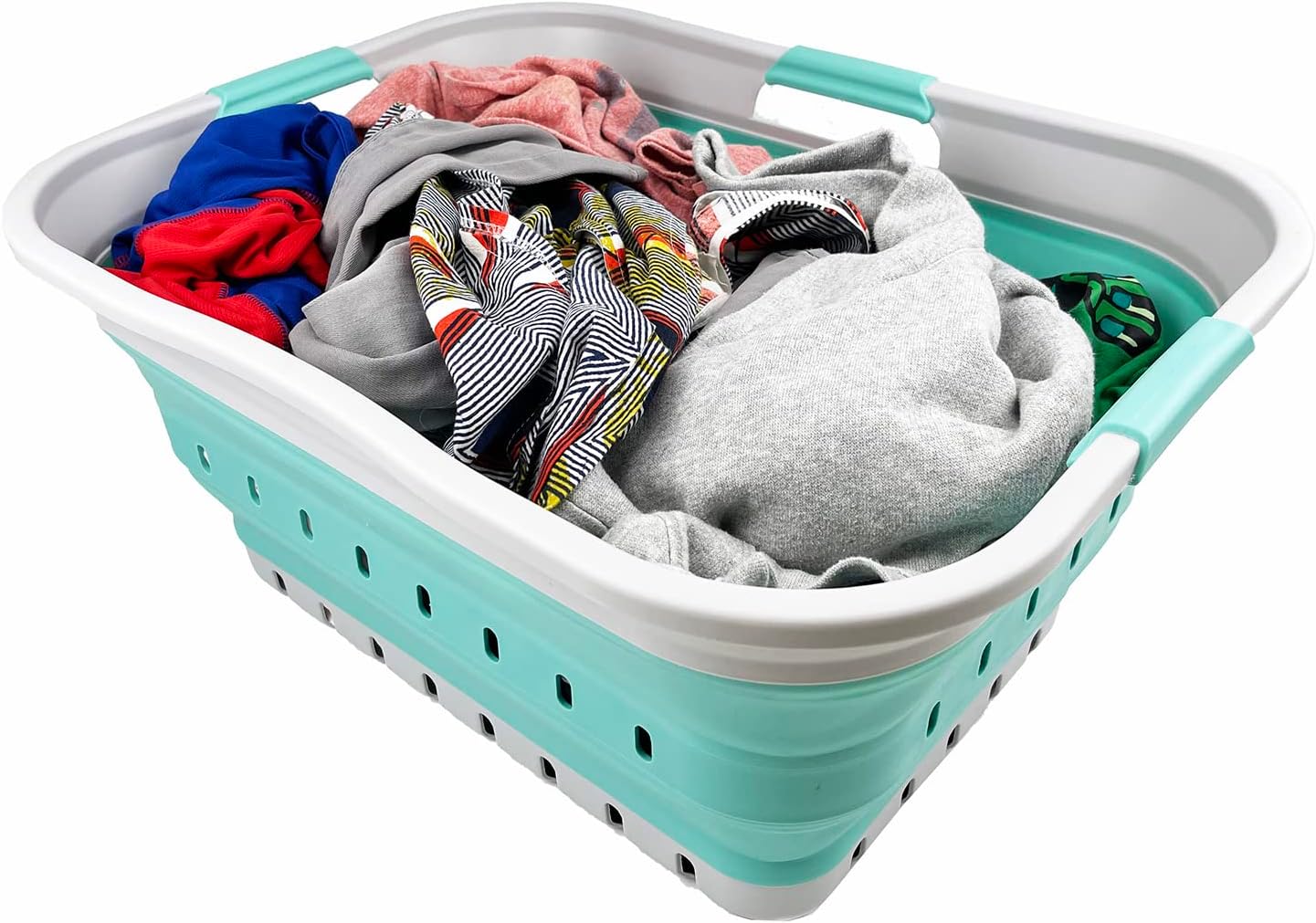 SAMMART 42L (11 gallon) Collapsible Plastic Laundry Basket - Foldable Pop Up Storage Container/Organizer - Portable Washing Tub - Space Saving Hamper/Basket (Grey/Pine)