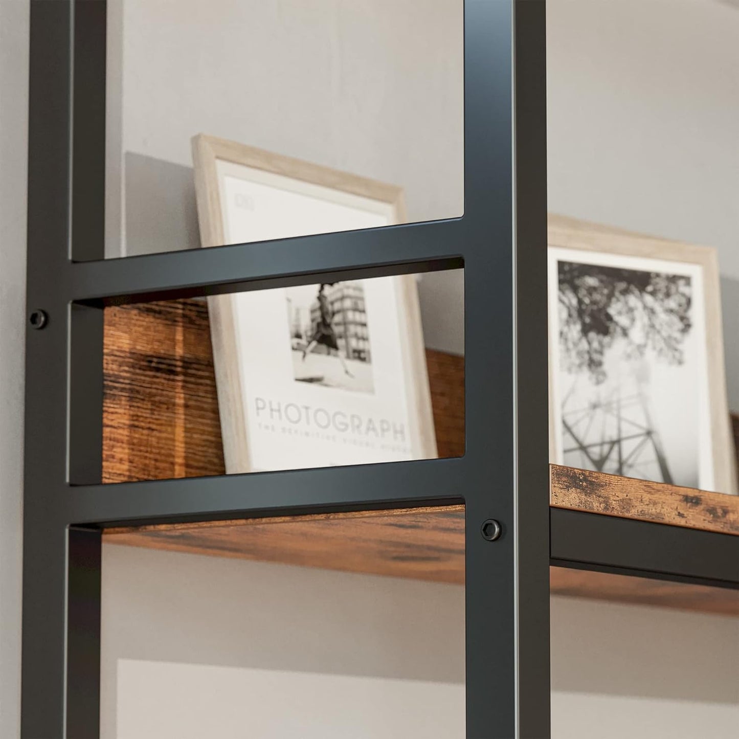 IRONCK Corner Bookshelf 5 Tiers, Industrial Corner Bookcase with Baffles Etagere, L Shaped Bookshelves with Metal Frame, Corner Shelf Storage Rack for Living Room Home Office