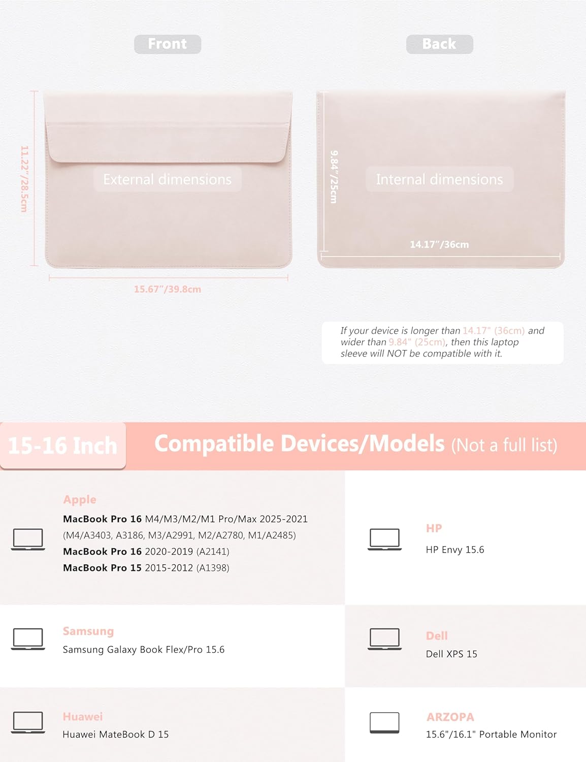 HYZUO 15-16 Inch Laptop Sleeve Case with Stand for MacBook Pro 16 M4/M3/M2/M1 2025-2019, MacBook Pro 15 2015-2012, XPS 15, Samsung Galaxy Book Flex/Pro 15, Apricot