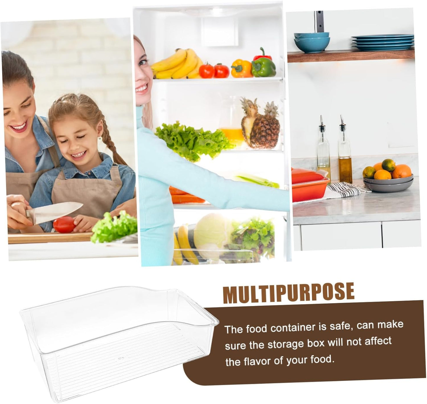 Clear Refrigerator Drawer Organizer Box for Kitchen Fridge Storage Food-grade Transparent Container for Vegetables Fruits Noodles and Meal Prep Space-saving Fridge Organizer