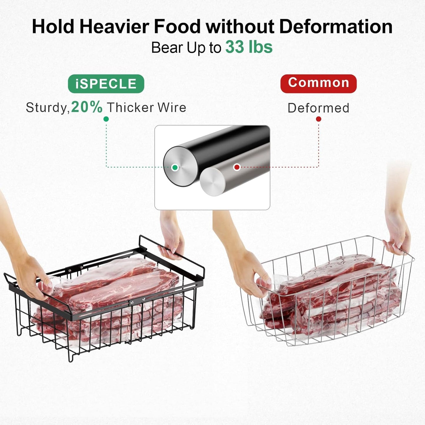 iSPECLE Large Chest Freezer Organizer Bins - 17.5" to 22.6" Expandable Length Baskets for Deep Freezer, Fit 10 to 20 Cu.FT, 2 Pack Adjustable Hanging Chest Freezer Basket, Black