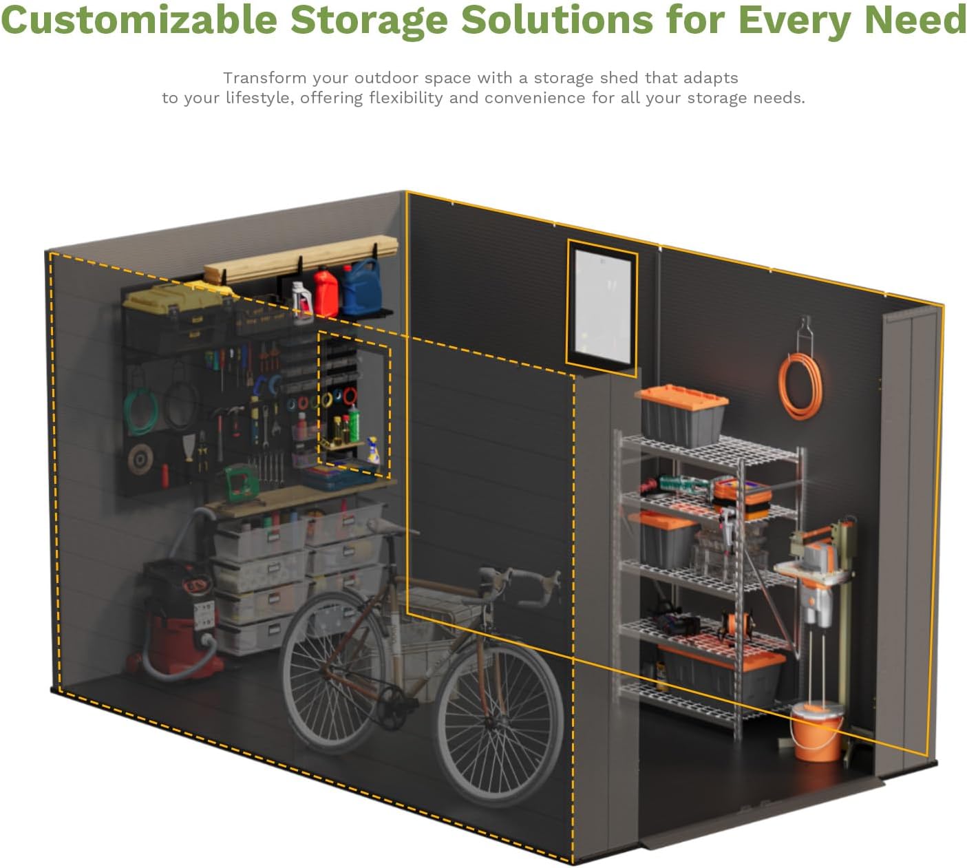 Patiowell 6x10FT Outdoor Storage Shed with Floor, Plastic Resin Garden Shed with Lockable Door, Windows, Weather-Resistant for Lawn Mower, Tool & Backyard Storage (Dark Grey)