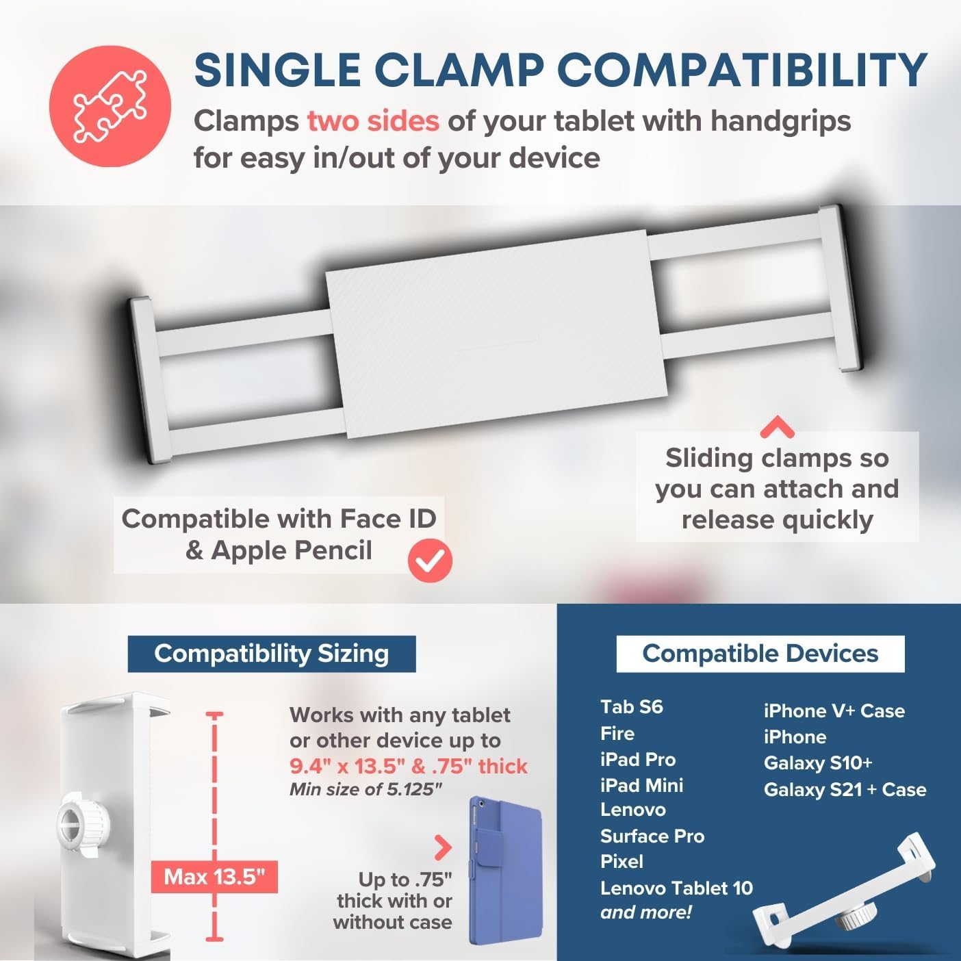 LEVO Gooseneck Tablet Floor Stand with Casters – Rolling Adjustable iPad Mount with Wheels, Height Tilt Rotation, Locking Mobile Base for Bedside, Couch, Chair, Hospital, Office, and Home – White