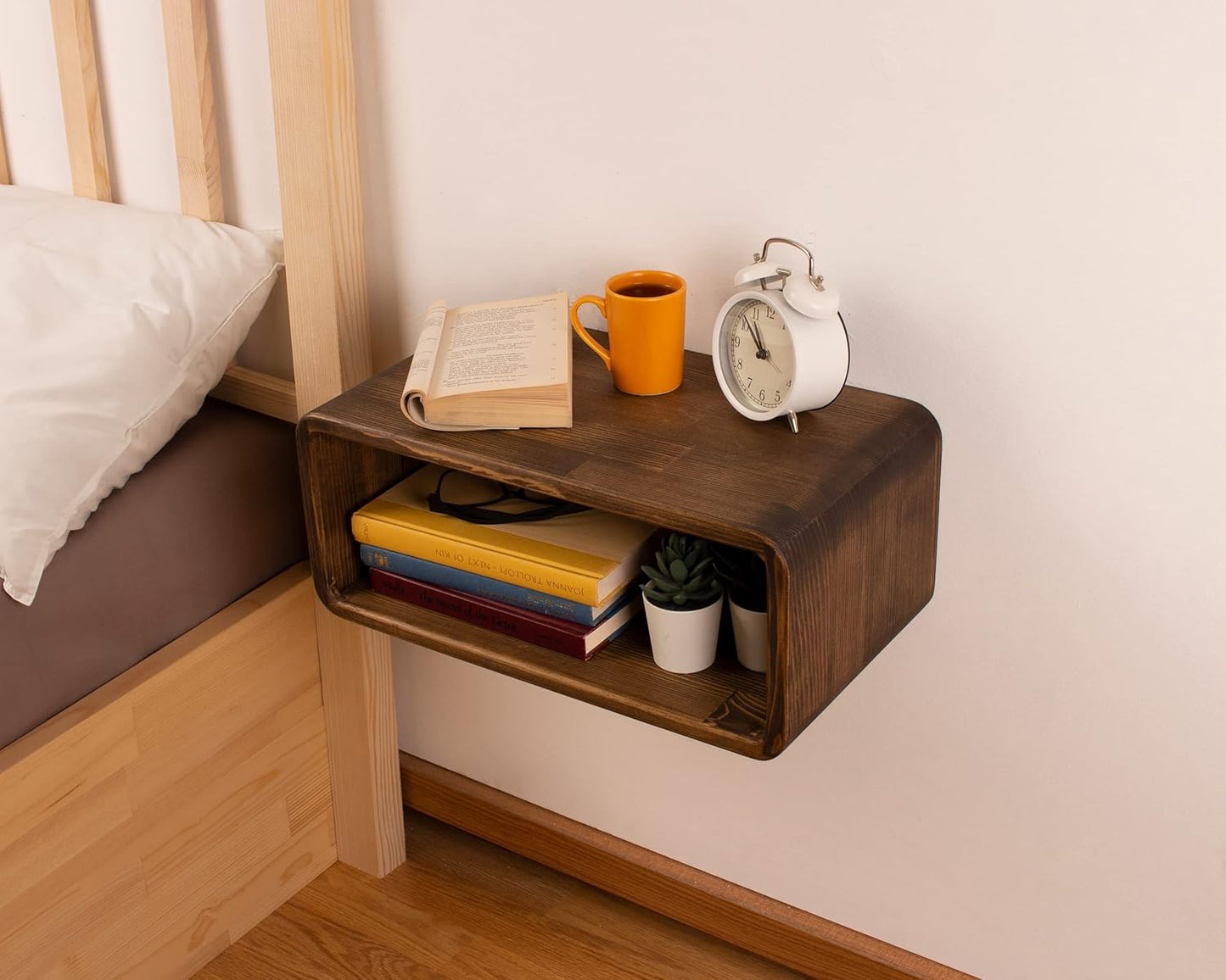 Floating Nightstand Wooden, Bedside Table, Nightstand Shelf, Handmade, Wall Mounted Bedside Shelf, Minimalist and Unique Style (Vancouver)