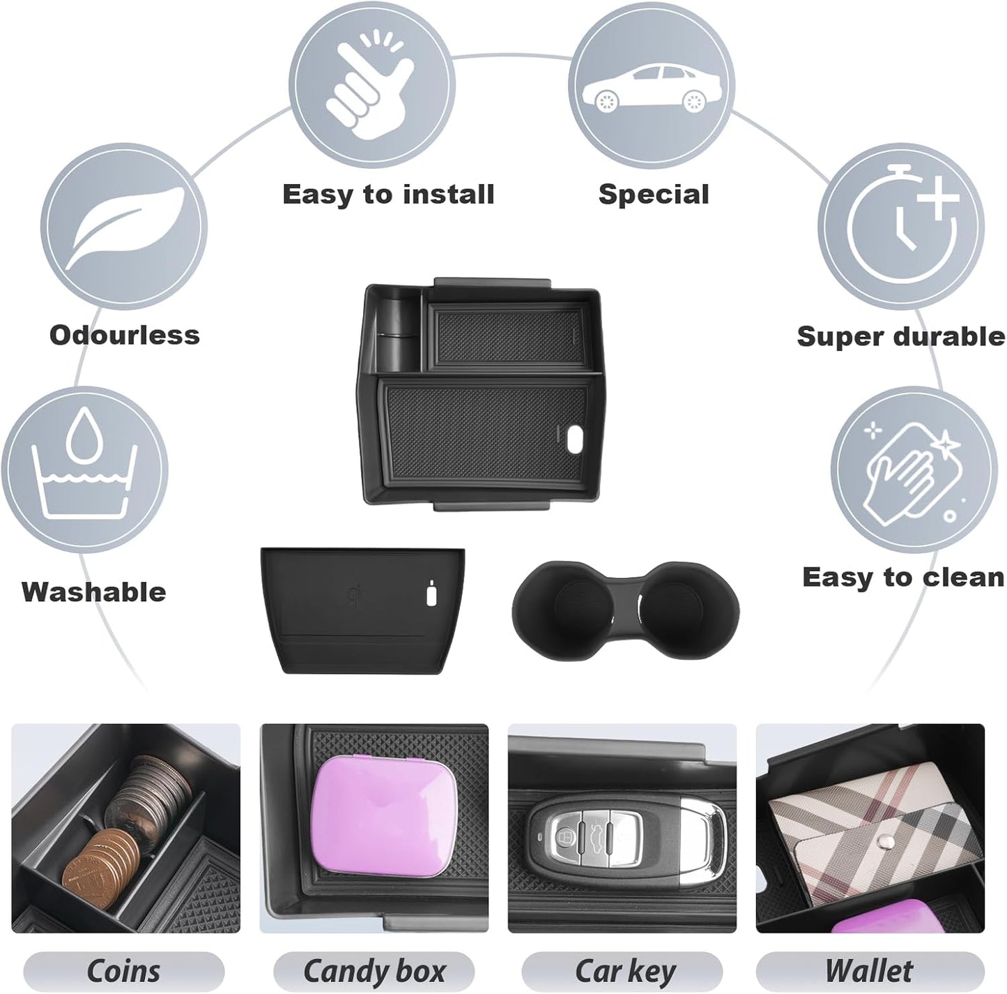 SKTU 3Pcs for 2025 2026 Subaru Forester Center Console Organizer 2025 2026 Forester Console Tray Subaru Forester 2025 2026 Accessories Cup Holder 2025+ Forester Wireless Charging Pad with Coin Holder