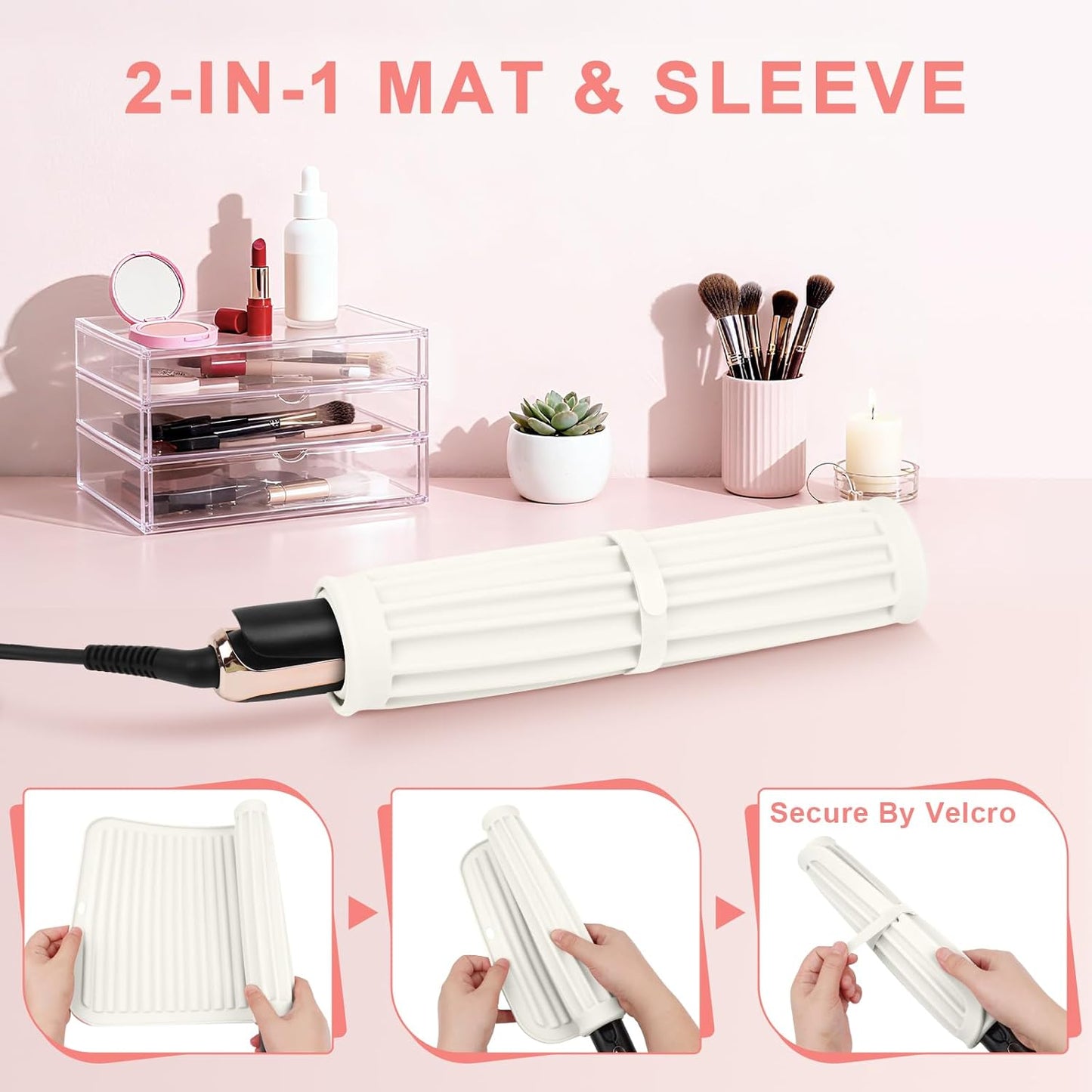 AMIJEAL Oversize Silicone Heat Resistant Mat for Hair Tools, Curling Iron Flat Iron Hair Straightener Holder Mat, Portable Hot Tools Sleeve Pad for Travel Vanity Salon(14.2" x 11.0")