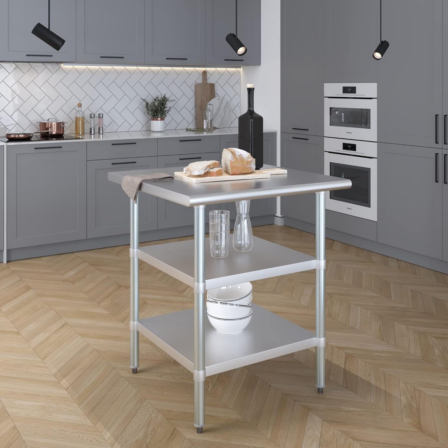 AmGood Stainless Steel Work Table with 2 Shelves | NSF | Metal Utility Table (30" Long x 30" Deep)