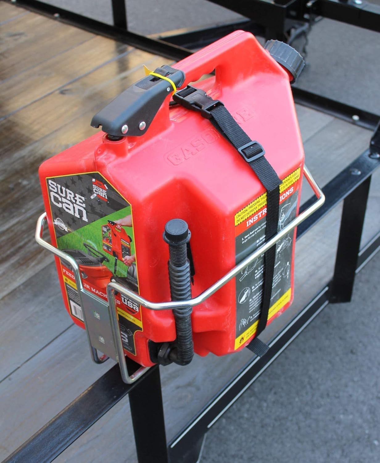 Jungle Jim's 2.5 Gallon Gas Can Holder for Utility Lawn and Landscape Trailers Mounting Bracket Lockdown