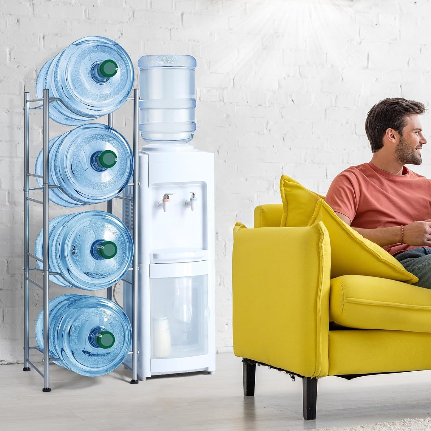 SEHERTIWY 5 Gallon Water Jug Holder, 4-Tier Heavy Duty Bottle Holder Storage Rack for Home, Office, Save Space (SILVER)