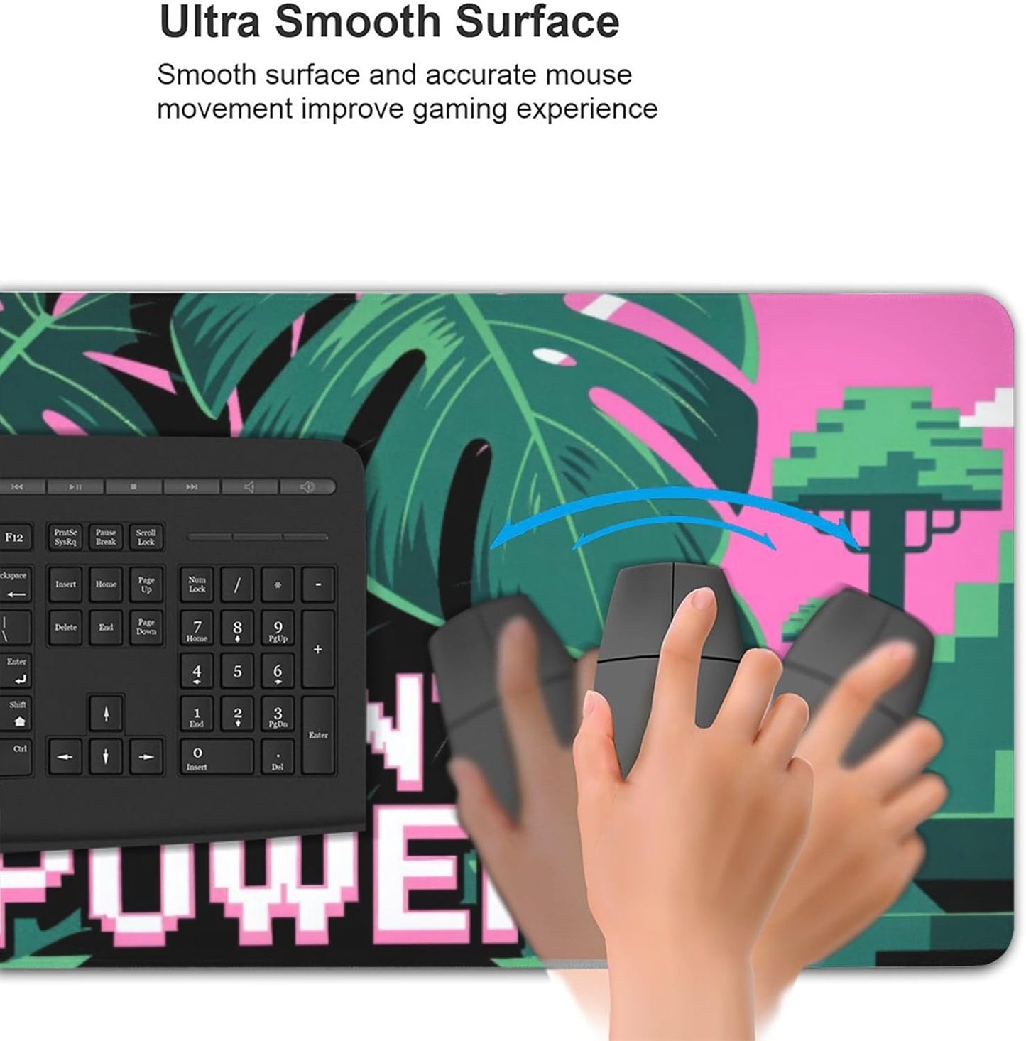 Pixel Plant Power Large Mouse Pad, Cool Gaming Desk Mat, XXL Keyboard Desk Pad Mat for Desktop, 35.4"x15.7" Non-Slip Base Big Mousepad with Stitched Edges