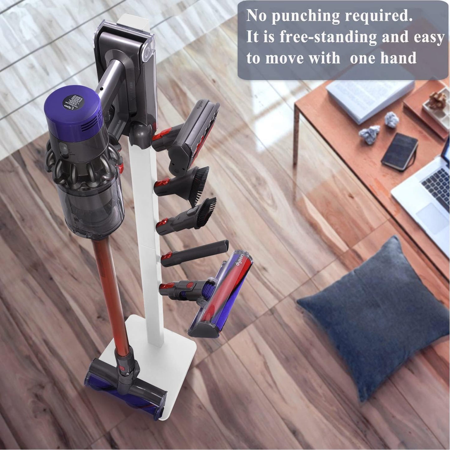 Storage-Stand-Docking-Station-Holder Compatible with V15 Detect V11 V10 V8 V7 V6 Cordless Vacuum Cleaners, Stable Metal Organizer Rack(White, 5 Hooks)
