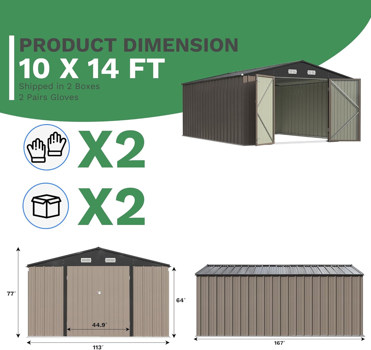 Patiowell 10x14 FT Outdoor Storage Shed, Large Metal Garden Shed with Lockable Door and Sloping Roof, Outside Steel Utility Tool Sheds for Backyard Lawn Garden Patio, Brown