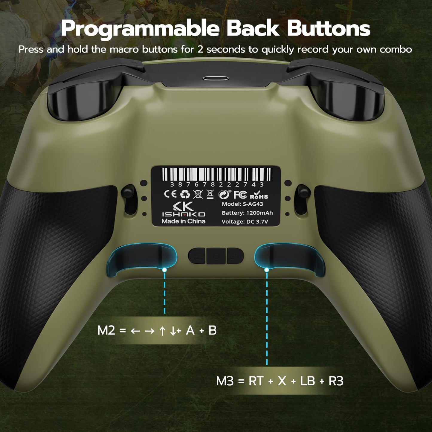 ISHAKO Wireless Gaming Controller for PC – 1000hz Polling Rate Controller with Back Buttons, Hall Trigger/Joystick, Turbo, RGB Lights, Game controller Compatible with Windows/Laptop/Switch/iPhone/Android-Olive Green