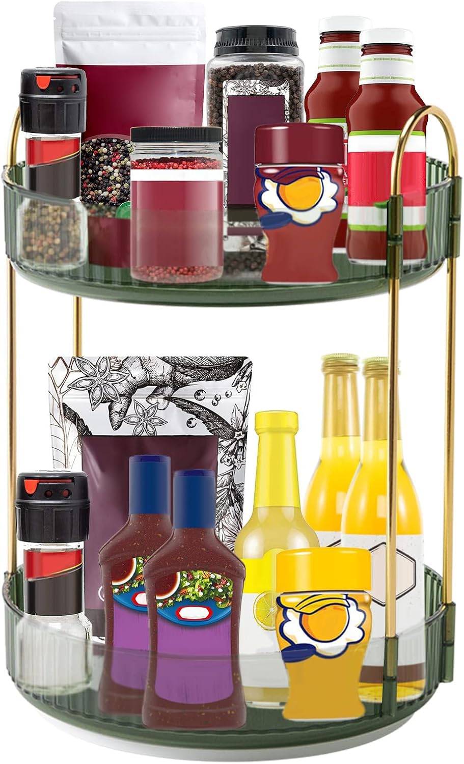 360° Rotating Makeup Organizer, Bathroom Make Up Spinning Holder Rack, Large Capacity Cosmetics Storage Vanity Shelf Countertop, Fits Cosmetics, Perfume, Skincare, Lipsticks(2 Tiers, Green)