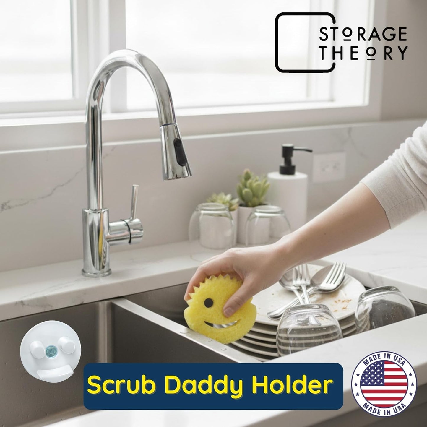 Scrub Daddy Sponge Holder - Stop Soggy Sponges with Suction Cup Caddy - Compatible Scrub Mommy Holder & Kitchen Sink Organizer by BeraTek - White, 1-Pack