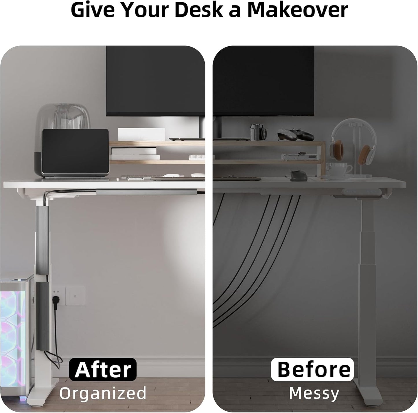 YECAYE 157in Cable Management, Cord Organizer,Easy Install Self-Adhesive Cable Organizer,Cord Management, Desk Wire Holder for Office Organization,Child and Pet Proofing, Grey