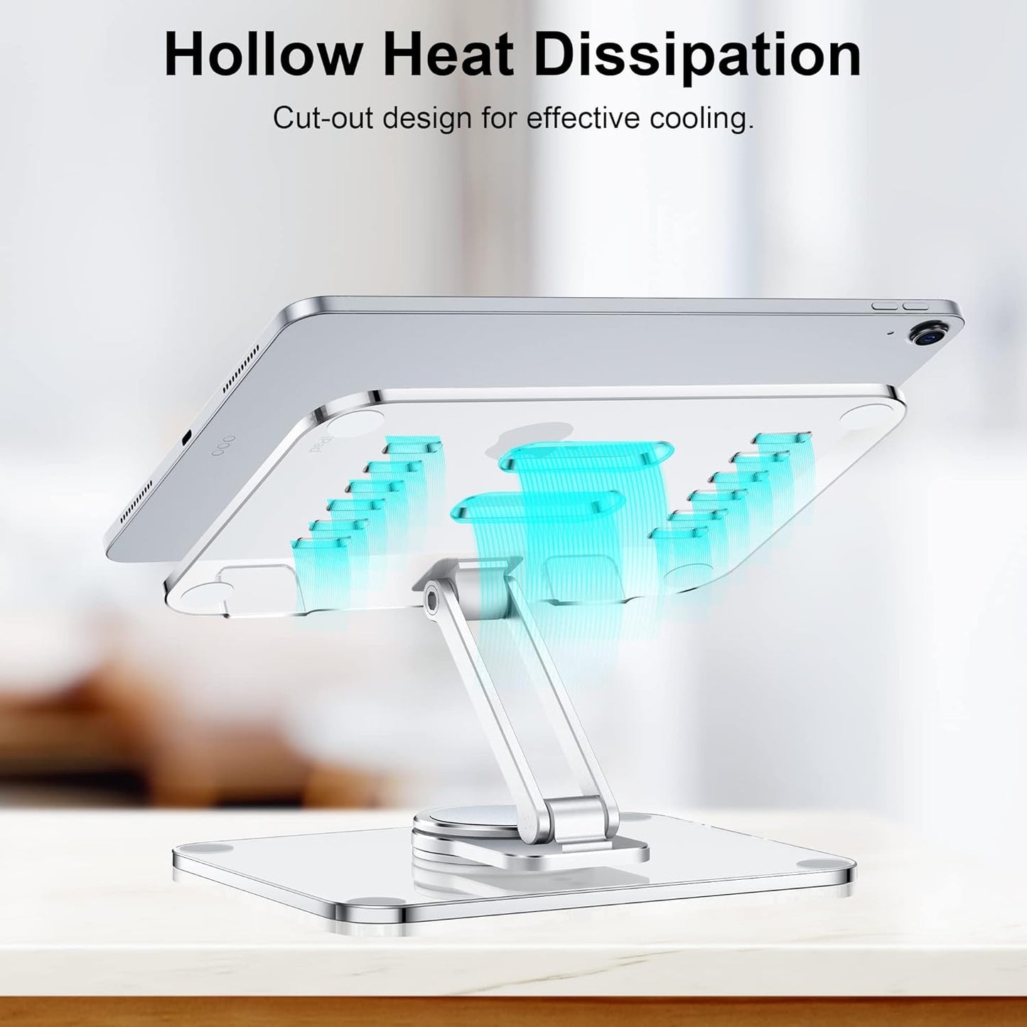 CreaDream Acrylic Tablet Stand Holder with 360 Rotating Base, Foldable Adjustable Transparent Tablet Holder for Desk Home Office, Compatible with iPad Pro Air Mini and More, Clear