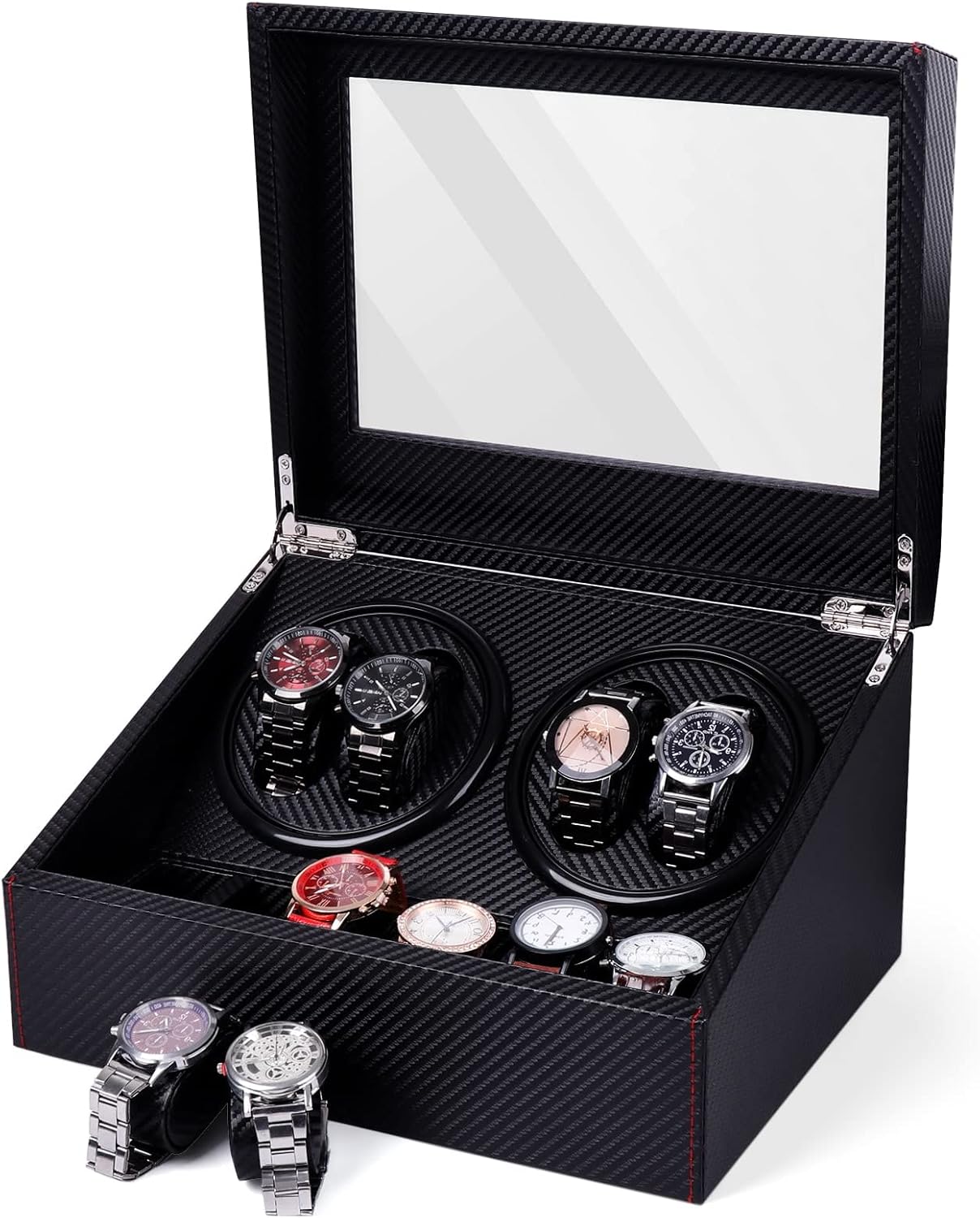 Watch Winder for Automatic Watches,Ultra Quiet Motor,4 Automatic Watches and 6 Extra Watch Storage Spaces, PU Leather Crocodile Styling