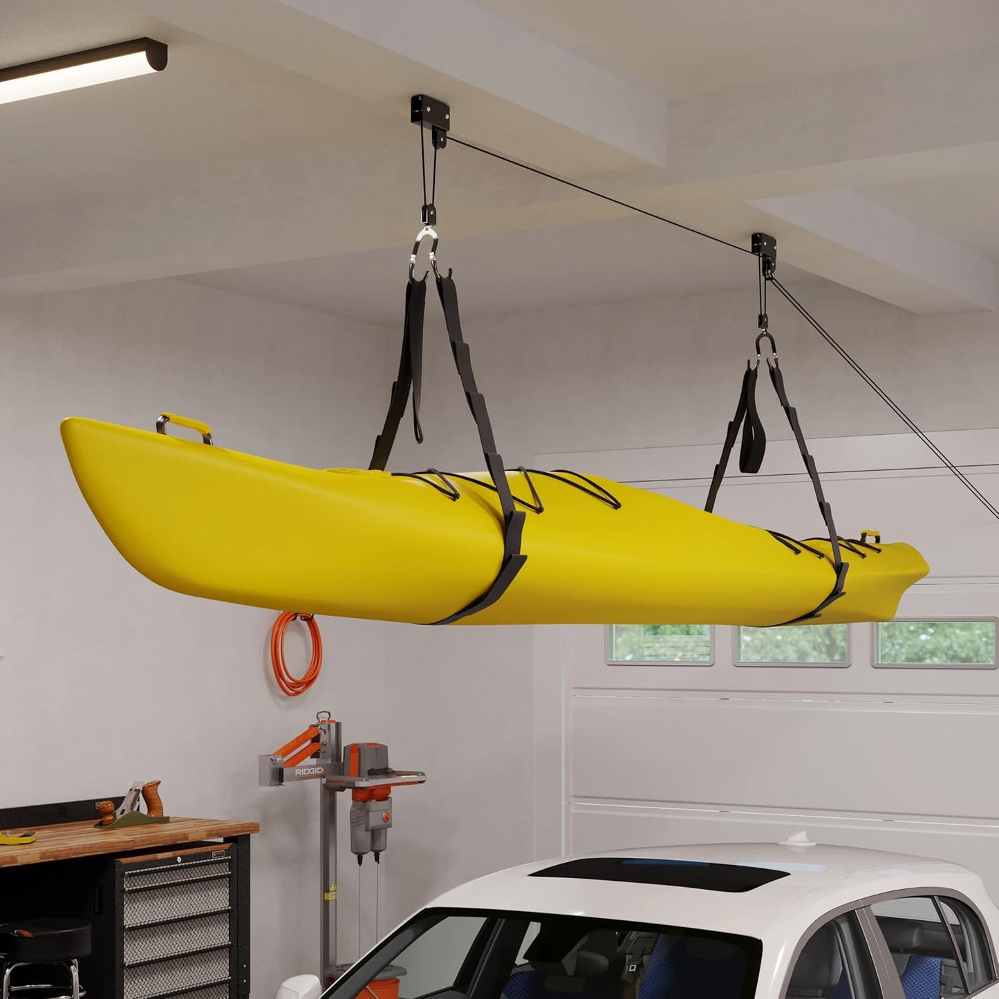 RAD Sportz Kayak Storage Hoists - Overhead Pulley Hoist Systems with 125lb Capacity Each for Canoes, Bikes, Ladders, and More