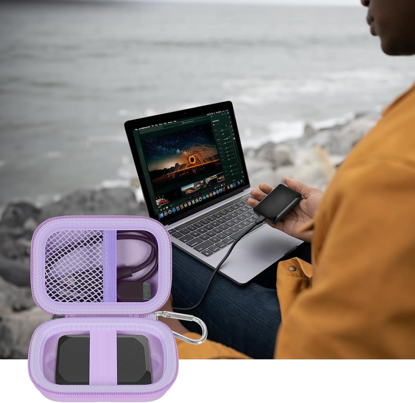 Carrying Case Compatible with Crucial X10/ X9 Pro 4TB/ 2TB/ 1TB Portable SSD, External Solid State Drive Hard Storage Holder Bag Fits for USB-C Cable (Box Only) (Purple)