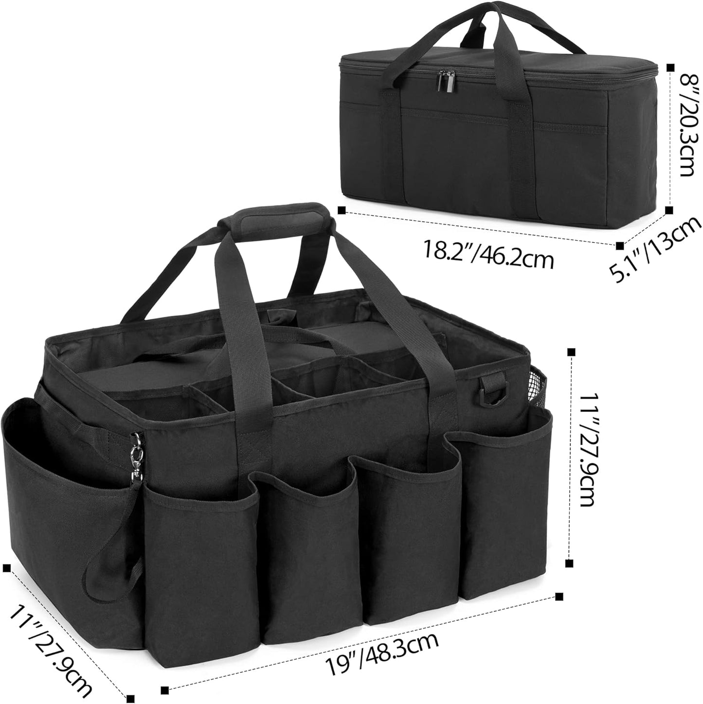 Detailing Bag with Polisher Carry Bag, Large Detail Car Care Box for Auto Detailing Supplies, Car Wash Caddy & Trunk Organizer for Buffer Bottle Towel & Cleaning Kit, Black, Patent Design