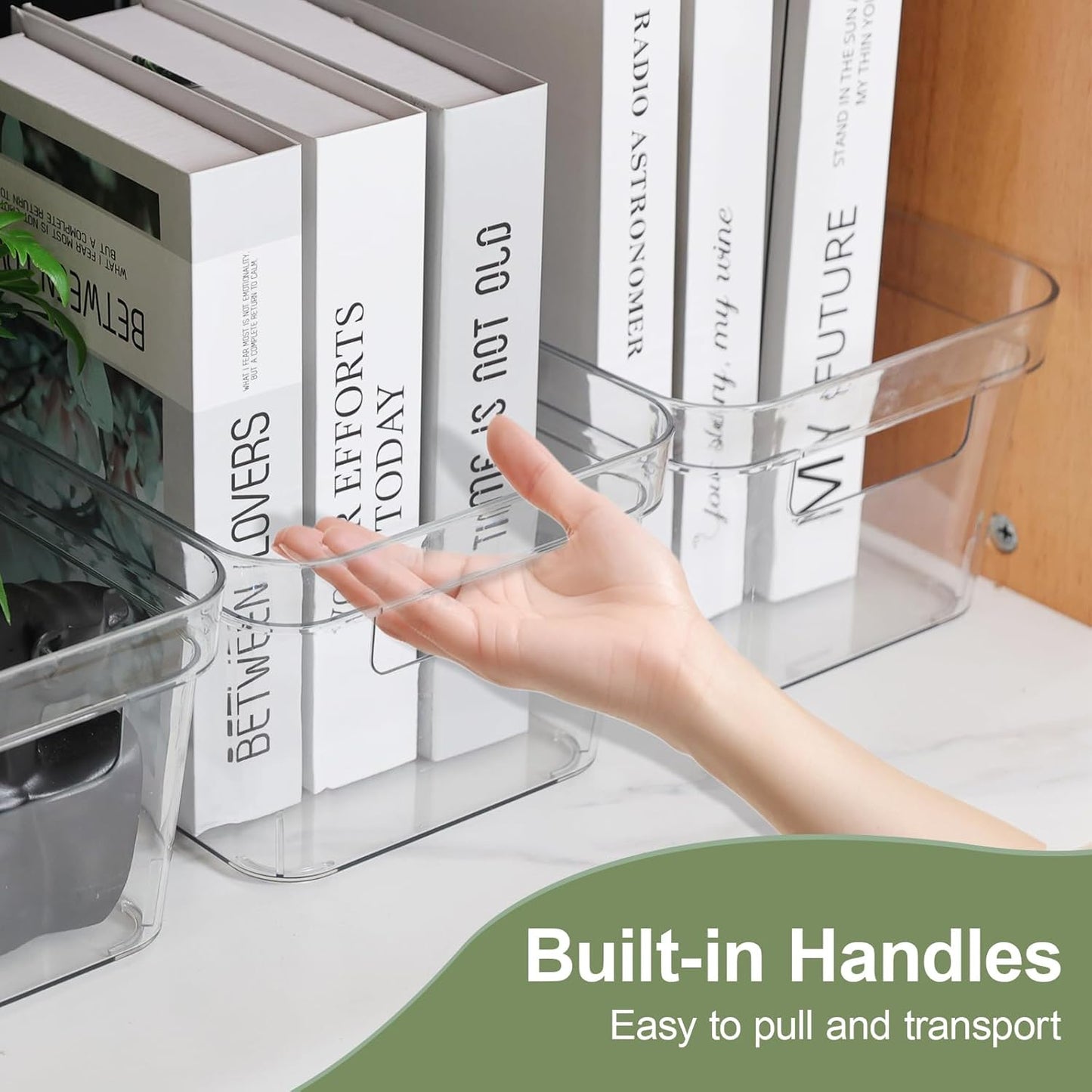MOONEDGE Clear Plastic Storage Bins with Lids – Stackable Organizer Containers for refrigerator, Kitchen, Pantry, Bathroom, Closet, Laundry Room, Office – 4 Pack (10×6×5 in)