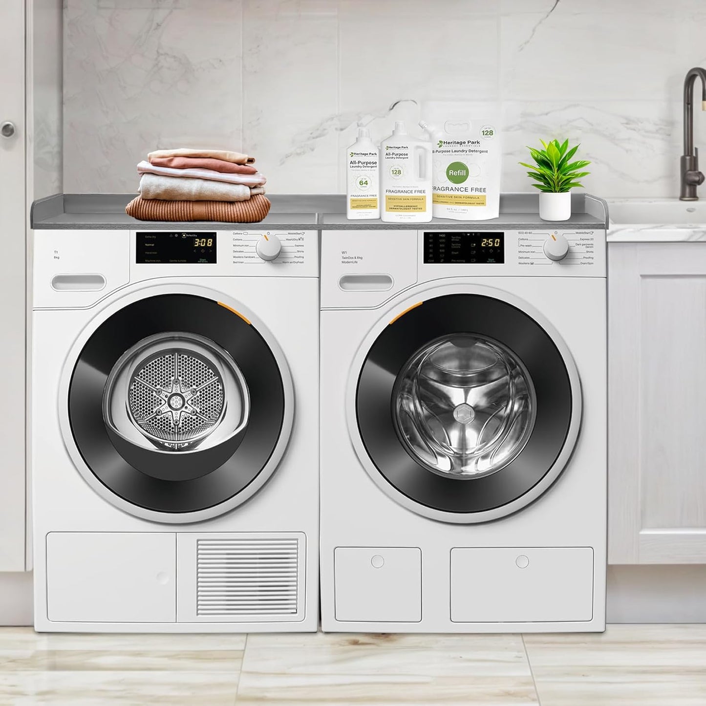 Royxen Washer Dryer Countertop, 27.4" x 54", Wood, Universal Fit, Laundry Room Organization, Grey