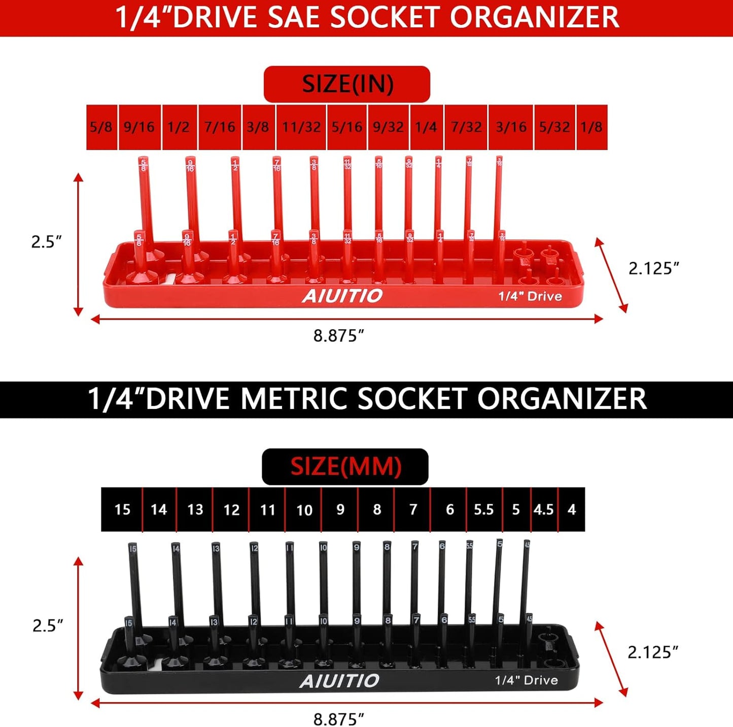 8 Piece Metric & SAE Socket Organizer Tray Set, 1/4-Inch, 3/8-Inch & 1/2-Inch Drive Standard & Deep Socket Holders for Toolboxes, Store 176 Sockets